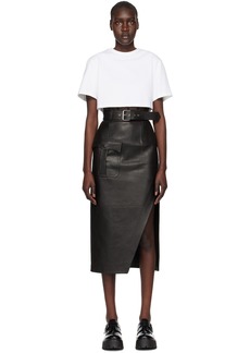 Alexander McQueen Black Slashed Leather Midi Skirt