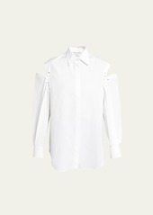 Alexander McQueen Button-Front Blouse with Lace-Up Sleeve Details