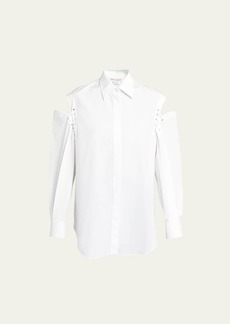 Alexander McQueen Button-Front Blouse with Lace-Up Sleeve Details