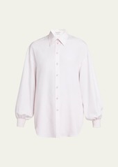 Alexander McQueen Button-Front Collared Blouse with Cocoon Sleeves