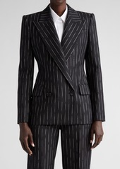 Alexander McQueen Chalk Stripe Double Breasted Wool Blazer