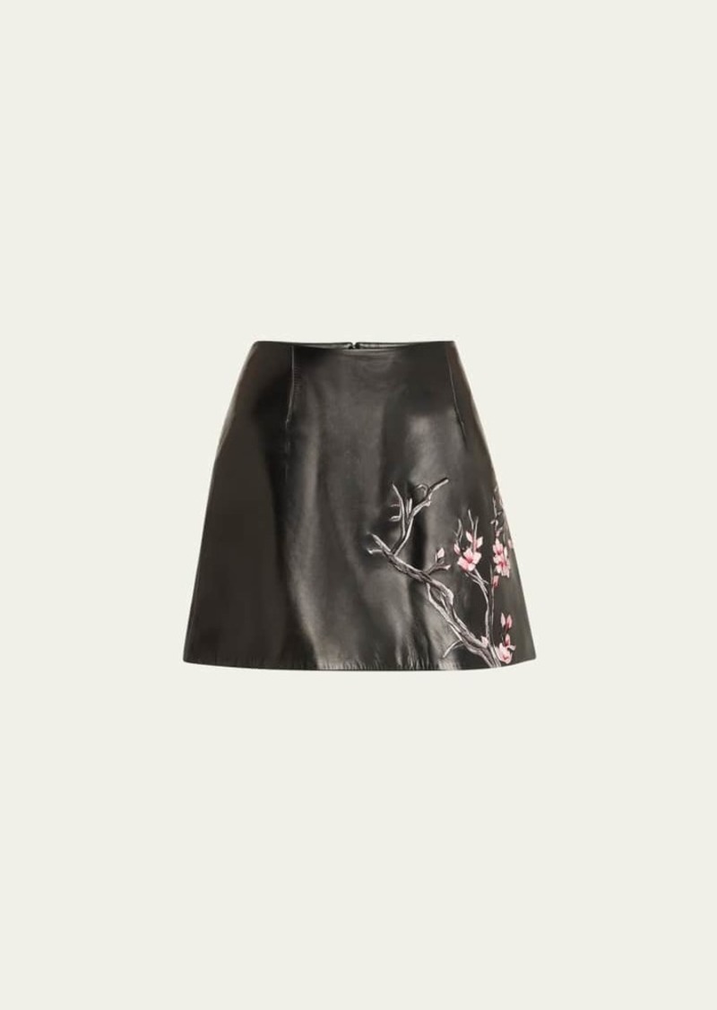 Alexander McQueen Cherry Blossom Embroidered Mini Leather Skirt