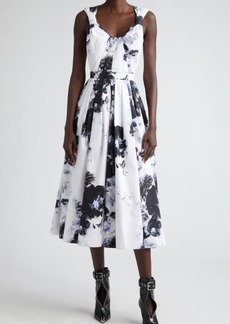 Alexander McQueen Chiaroscuro Floral Cotton Poplin Fit & Flare Dress
