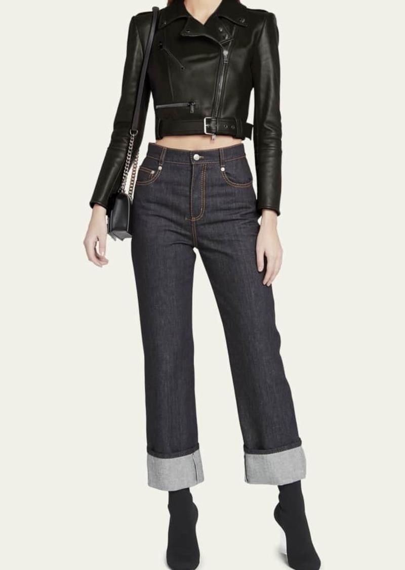 Alexander McQueen Cropped Leather Biker Jacket