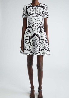 Alexander McQueen Damask Jacquard Knit Fit & Flare Dress