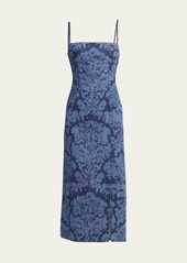 Alexander McQueen Damask Print Denim Midi Dress