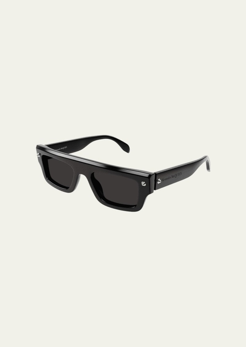 Alexander McQueen Flat-Top Studded Acetate Rectangle Sunglasses