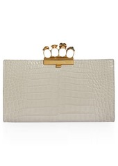 Alexander McQueen Four-Ring Knuckle Clasp Croc Embossed Leather Clutch