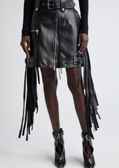 Alexander McQueen Fringe Trim Biker Belted Leather Miniskirt
