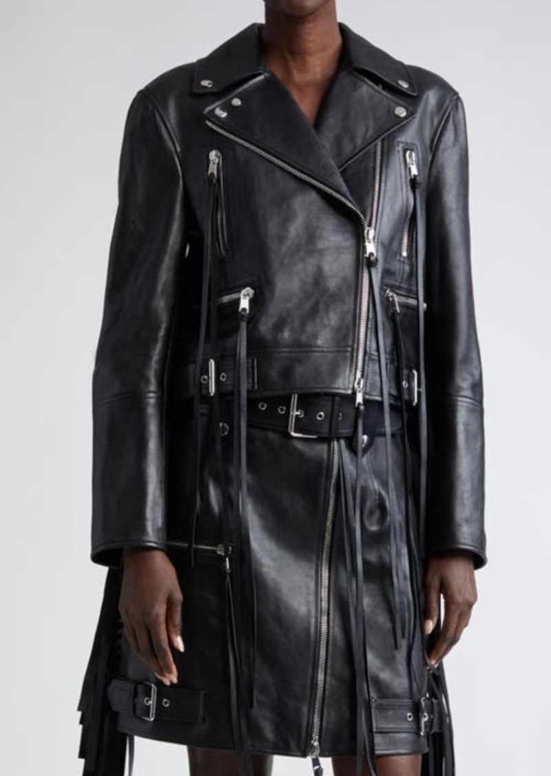 Alexander McQueen Fringe Trim Leather Biker Jacket