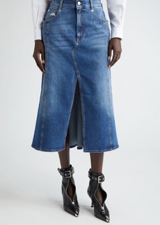 Alexander McQueen Front Vent Denim Midi Skirt