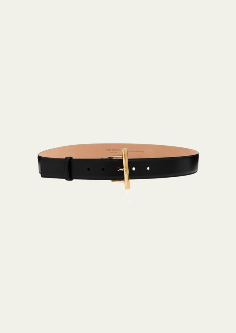 Alexander McQueen Golden Cross-Bar Leather Sling Belt