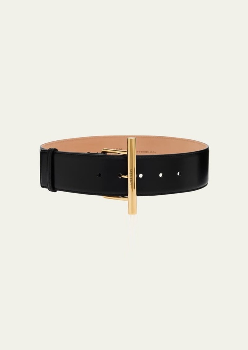 Alexander McQueen Golden Cross-Bar Leather Wide Sling Belt