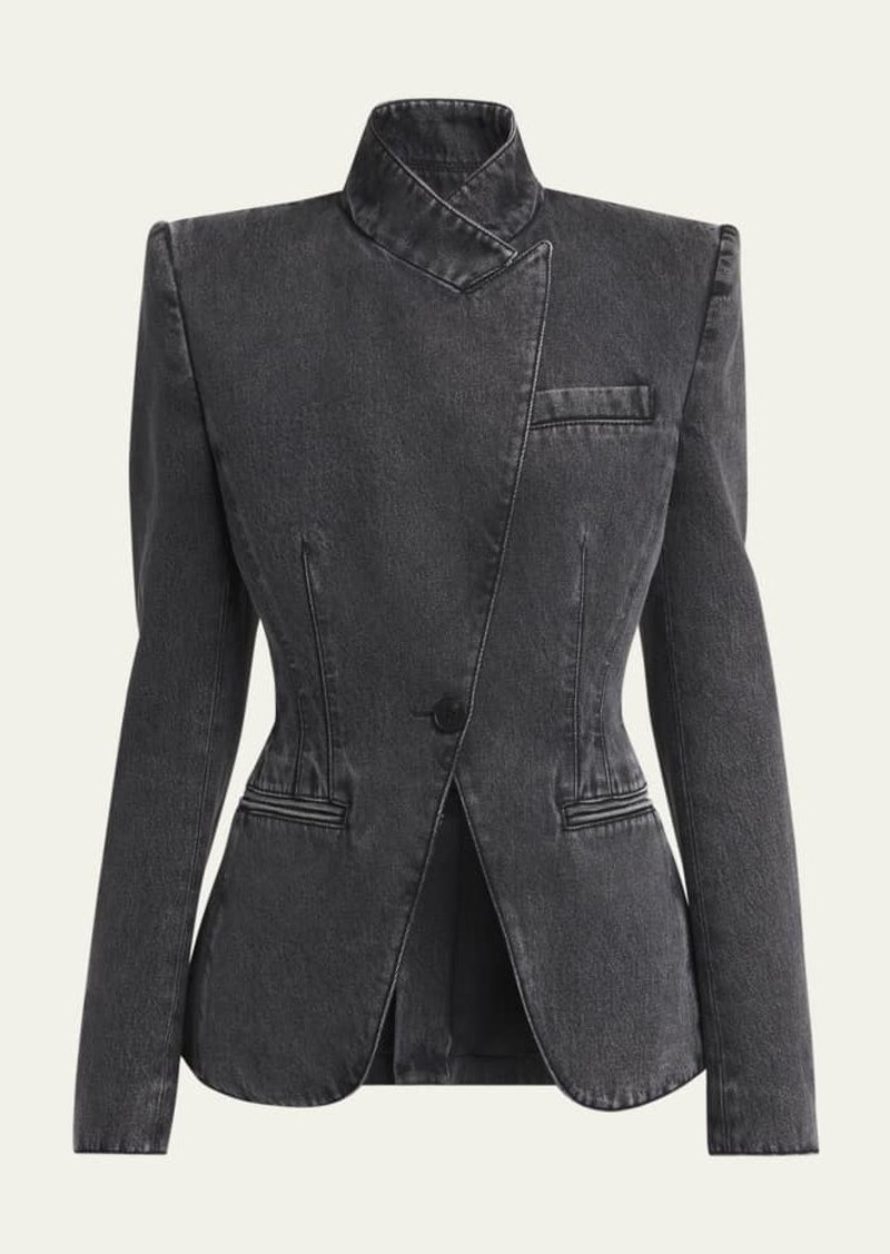 Alexander McQueen High-Neck Wrap Denim Jacket