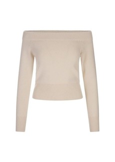ALEXANDER MCQUEEN Ivory Knitted Sweater With Open Shoulders