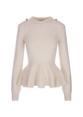 ALEXANDER MCQUEEN Ivory Wool and Cashmere Peplum Sweater