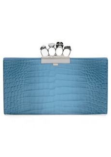 Alexander McQueen Jewelled Four-Ring Flat Pouch Ombré Croc Embossed Leather Clutch