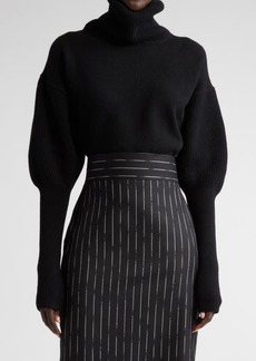 Alexander McQueen Juliet Sleeve Crop Wool & Cashmere Turtleneck Sweater