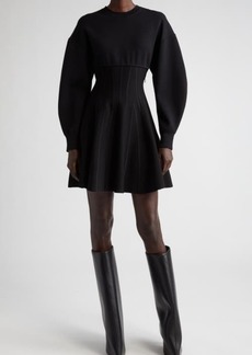 Alexander McQueen Lantern Sleeve Corset Detail Wool Blend Minidress
