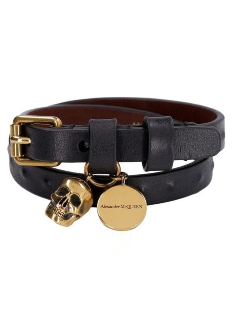 ALEXANDER MCQUEEN LEATHER BRACELET WITH MEDALLION AND SKULL