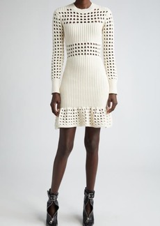 Alexander McQueen Long Sleeve 3D Mesh Mini Sweater Dress