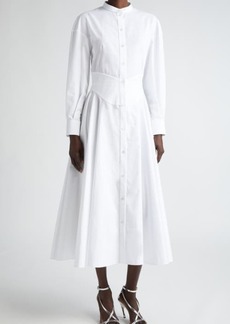 Alexander McQueen Long Sleeve Cotton Poplin Midi Shirtdress
