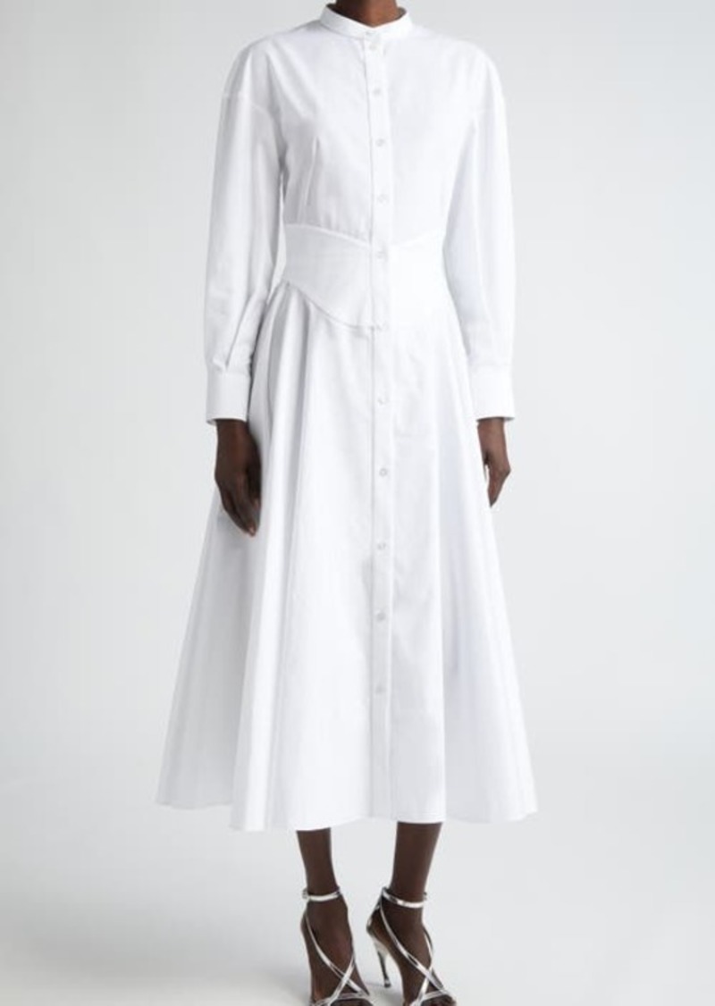Alexander McQueen Long Sleeve Cotton Poplin Midi Shirtdress