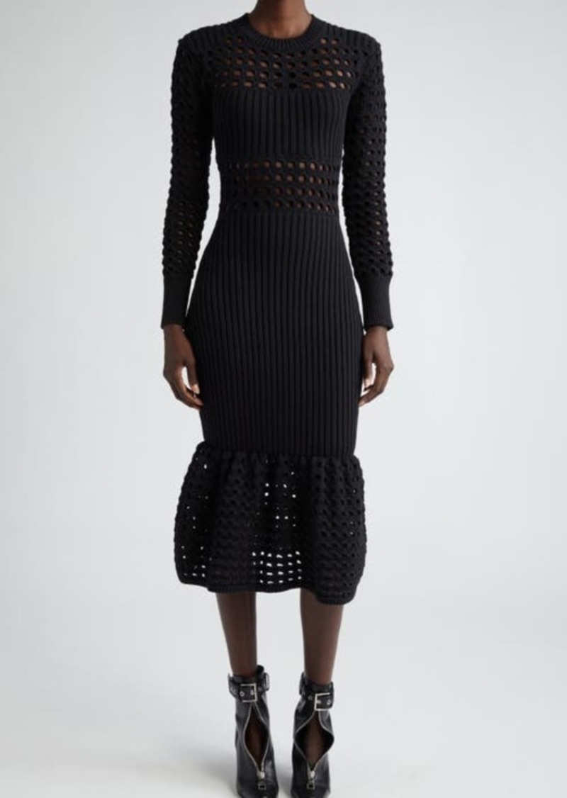 Alexander McQueen Long Sleeve 3D Mesh Midi Sweater Dress