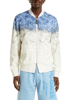 Alexander McQueen Men's Crystal Embellished Colorblock Bomber Jacket in White/Blue/Silver at Nordstrom