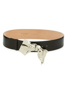 Alexander McQueen Metal Bow Calfskin Leather Belt
