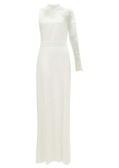 Alexander McQueen One-shoulder lace-trimmed crepe gown