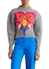 Alexander McQueen Orchid Intarsia Cocoon Sleeve Crop Wool Sweater