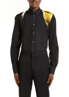Alexander McQueen Painted Figure Harness Detail Button-Up Shirt in Black at Nordstrom