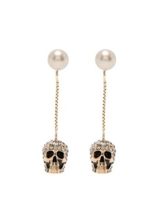 ALEXANDER MCQUEEN Palladium Gold Skull Earrings With Pavé And Chain