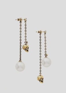 Alexander McQueen Pearl-Like Skull Chain Drop Earring