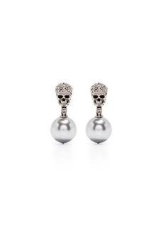 ALEXANDER MCQUEEN Pearl Skull Earrings in Antiqued