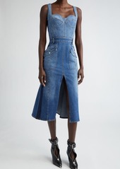 Alexander McQueen Pleated Denim Midi Dress