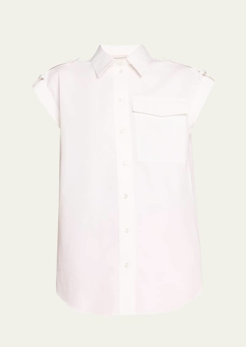 Alexander McQueen Poplin Button-Front Shirt with Utility Pocket