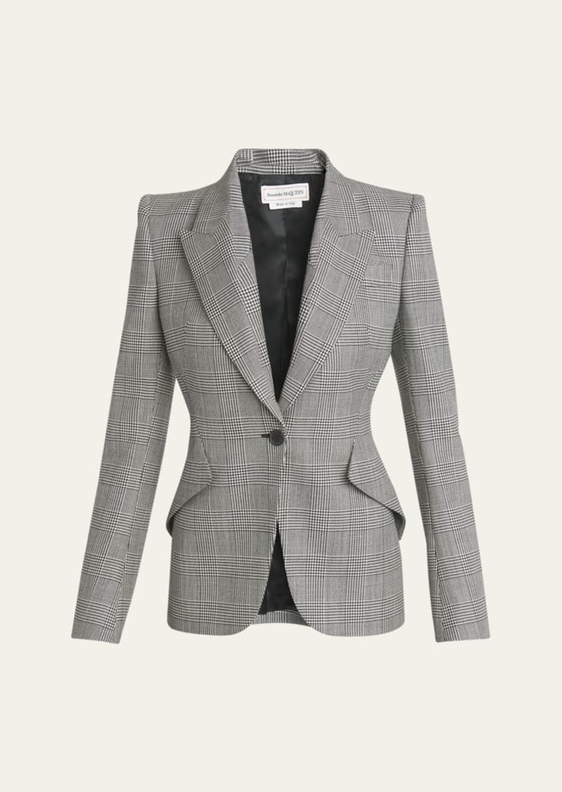 Alexander McQueen Prince of Wales One-Button Wool Blazer