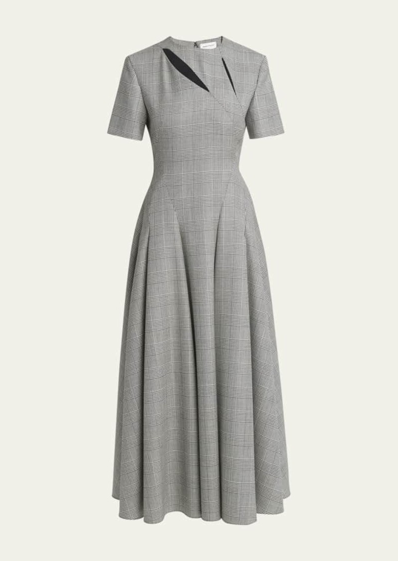 Alexander McQueen Prince of Wales Slashed Long Wool Flare Dress