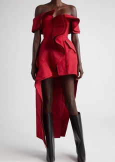 Alexander McQueen Sculptural Off the Shoulder Drape High-Low Gown
