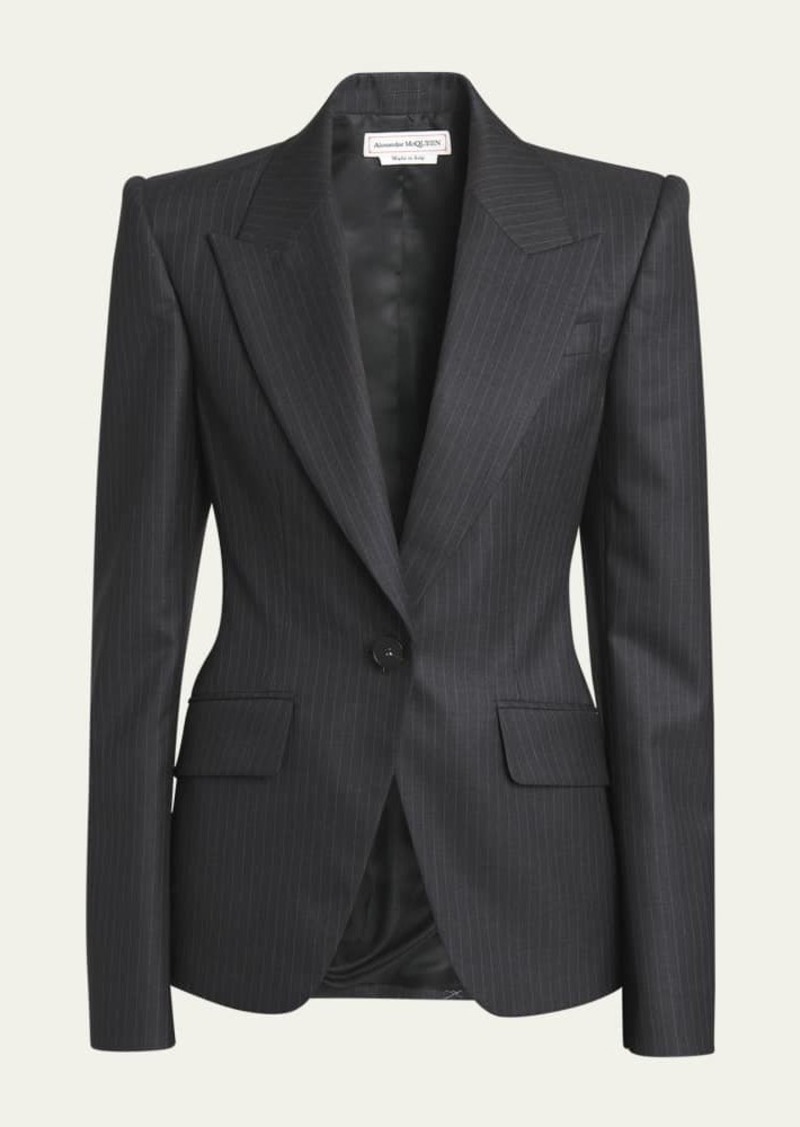 Alexander McQueen Seamed Wool Pinstripe Blazer Jacket