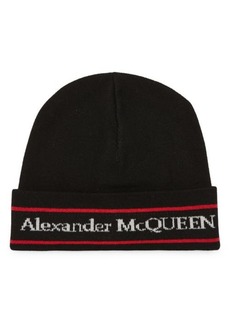 Alexander McQueen Selvedge Logo Cashmere Beanie in Black/Red at Nordstrom