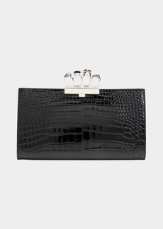 Alexander McQueen Shiny Croc-Embossed Flat Knuckle Clutch Bag
