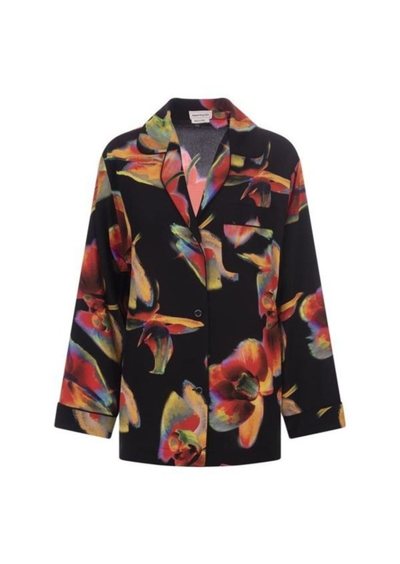 ALEXANDER MCQUEEN Silk Shirt With Solarised Orchid Print