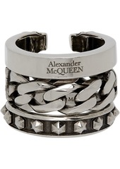 Alexander McQueen Silver Punk Chain and Studs Double Ring