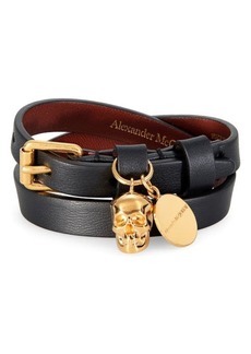 Alexander McQueen Skull Charm Leather Double Wrap Bracelet