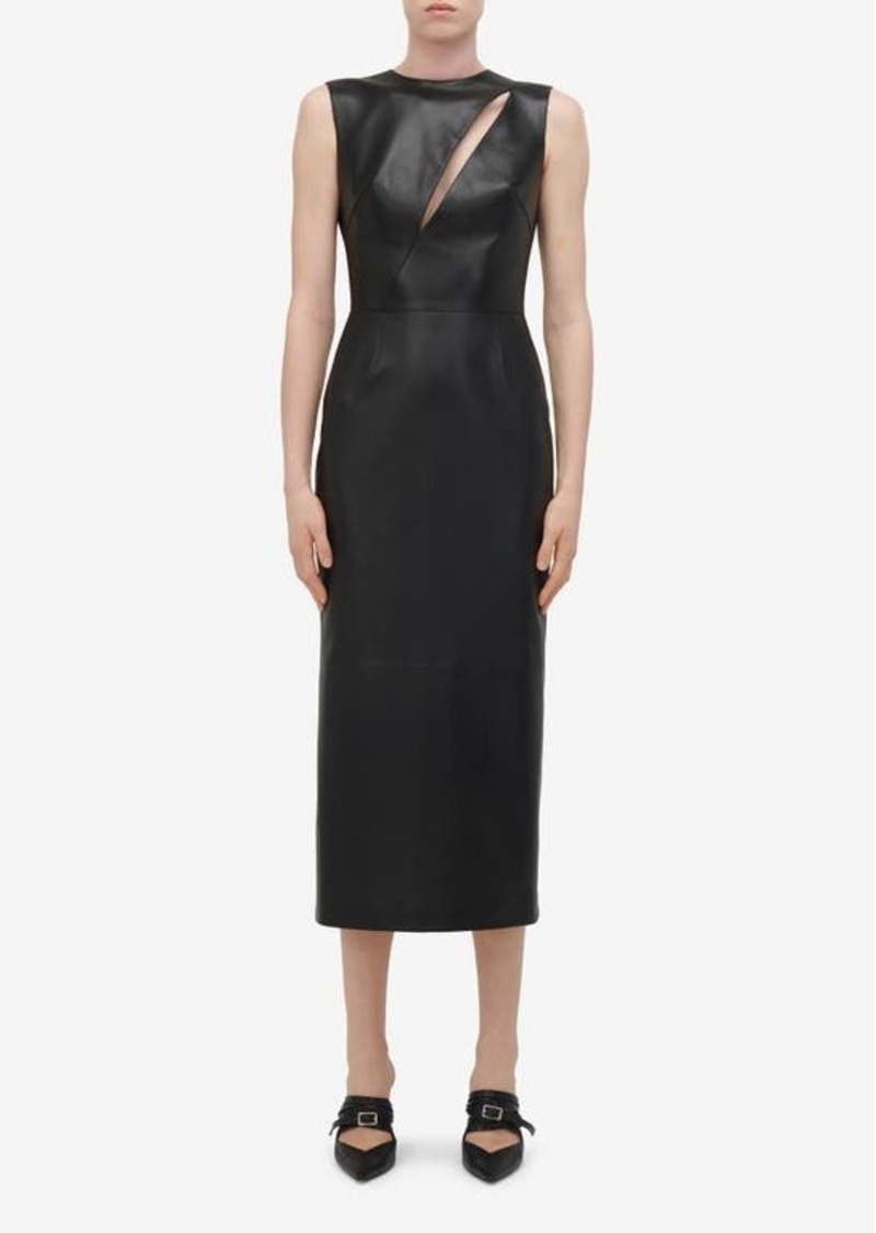 Alexander McQueen Slash Cutout Leather Sheath Dress