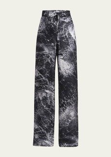 Alexander McQueen Smashed Screen Print Drawstring Wide Leg Silk Trousers