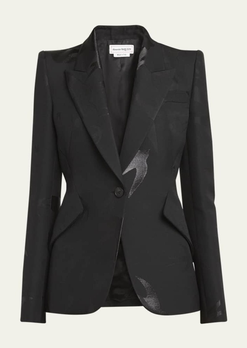 Alexander McQueen Swallow Embroidered One-Button Blazer